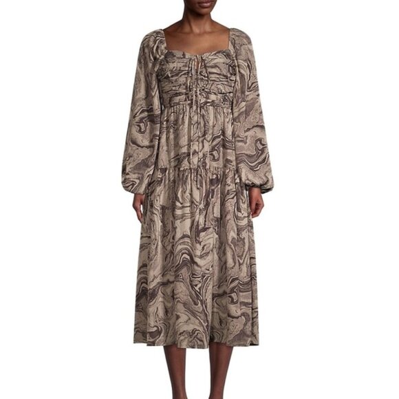 Moon River Dresses & Skirts - Moon River Sz L Marble Tiered Smocked Long Sleeves Bohemian Midi Dresss